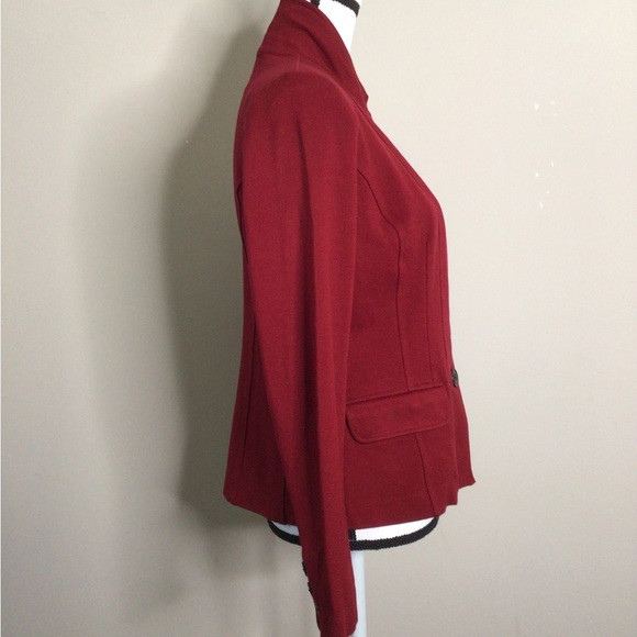 CAbi The Outing Asymmetrical Tailored Ponte Blazer Size 6 Deep Rhubarb Pockets - Picture 7 of 13